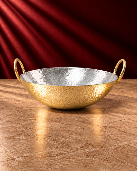 Paramparagat Upyogita Sparsh Hammered Brass Deep Kadhai 2.5mm thick with Kalai 4 Liters