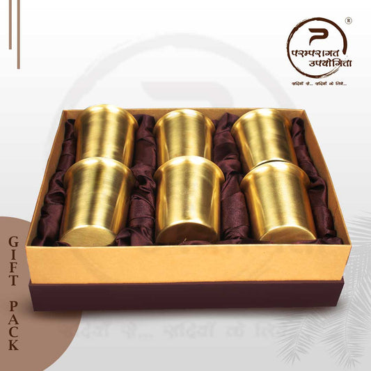 Paramparagat Upyogita Devam Maharani Brass Glass Gift Set with Tin Coating (Kalai)
