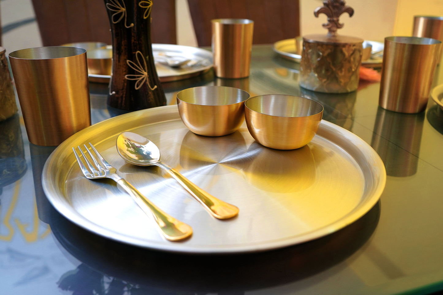 Paramparagat Upyogita Devam Devyani Brass 13" Dinner Set with Tin Coating (Kalai)