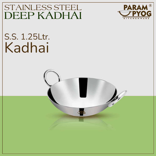 Param Upyog Stainless Steel Deep Kadhai 1.25 Litres - 9"