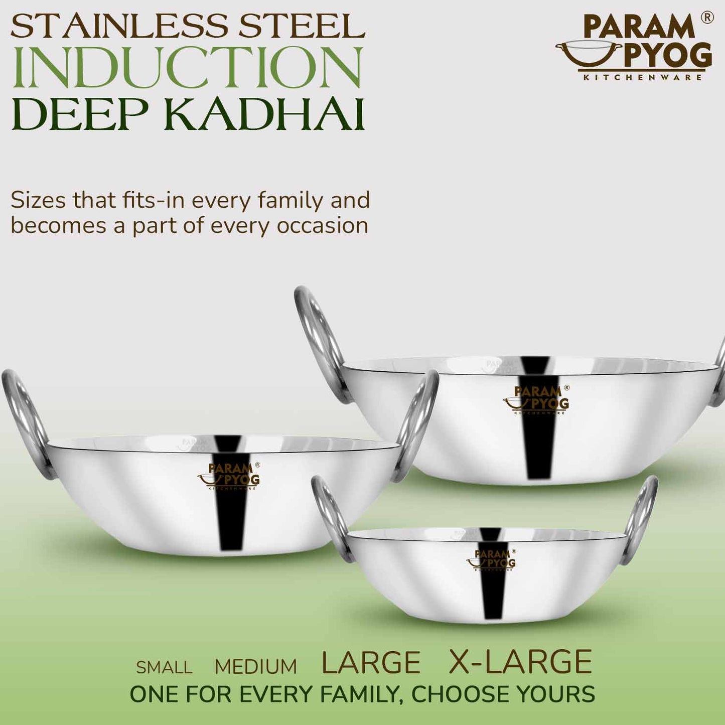 Stainless Steel Induction Deep Kadhai 2.5 Litres - 10"