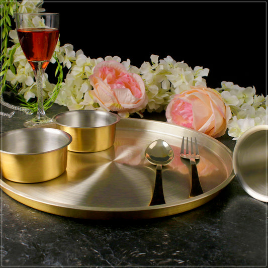 Paramparagat Upyogita Devam Maharani Brass 11" Dinner Set with Tin Coating (Kalai)