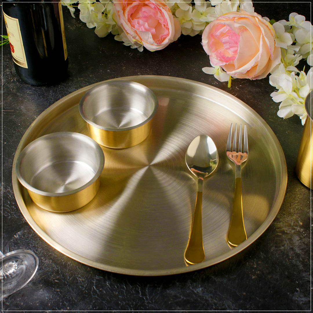 Paramparagat Upyogita Devam Maharani Brass 11" Dinner Set with Tin Coating (Kalai)